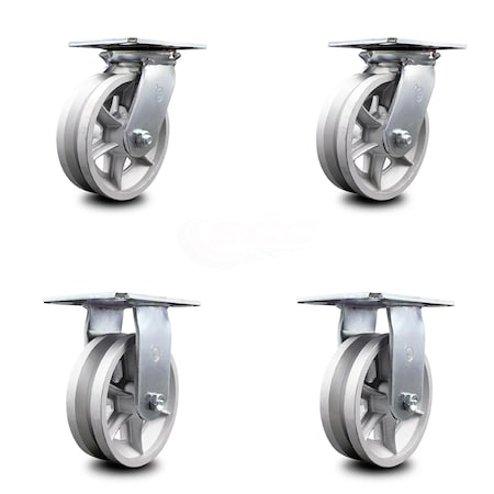 Service Caster 6 Inch V Groove Semi Steel Caster Set with Roller Bearings 2 Swivel 2 Rigid SCC SCC-35S620-VGR-2-R-2